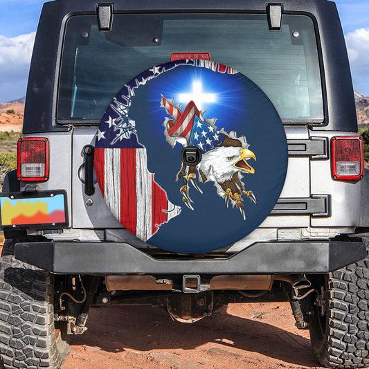 Petthouse | American Jesus Tire Wheel Protector Grunge Usa Flag God Bless America Camper Spare Tire Cover