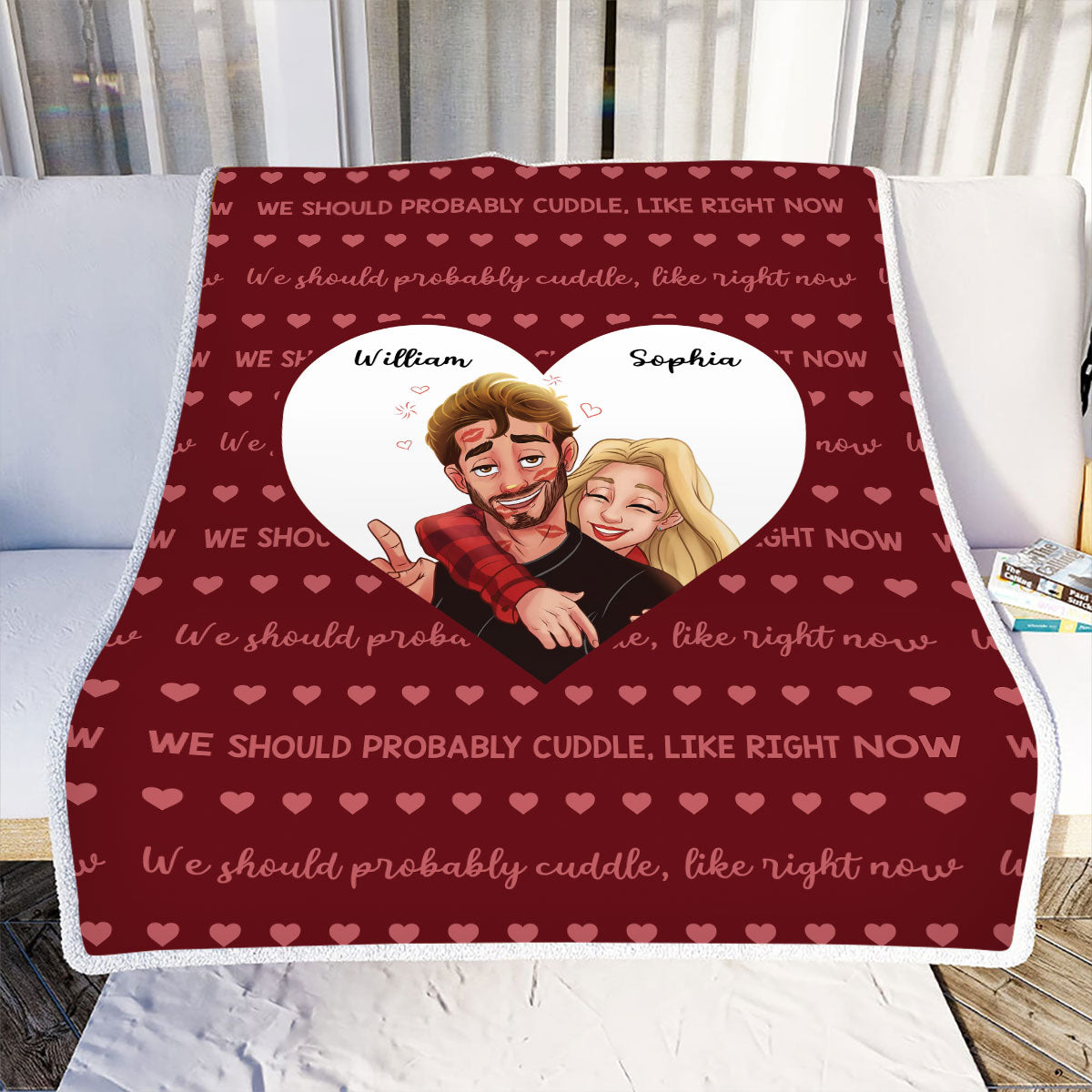 Petthouse | Personalized Red Valentines Family Blanket For Newlywed Gifts, We Should Probably Cuddle