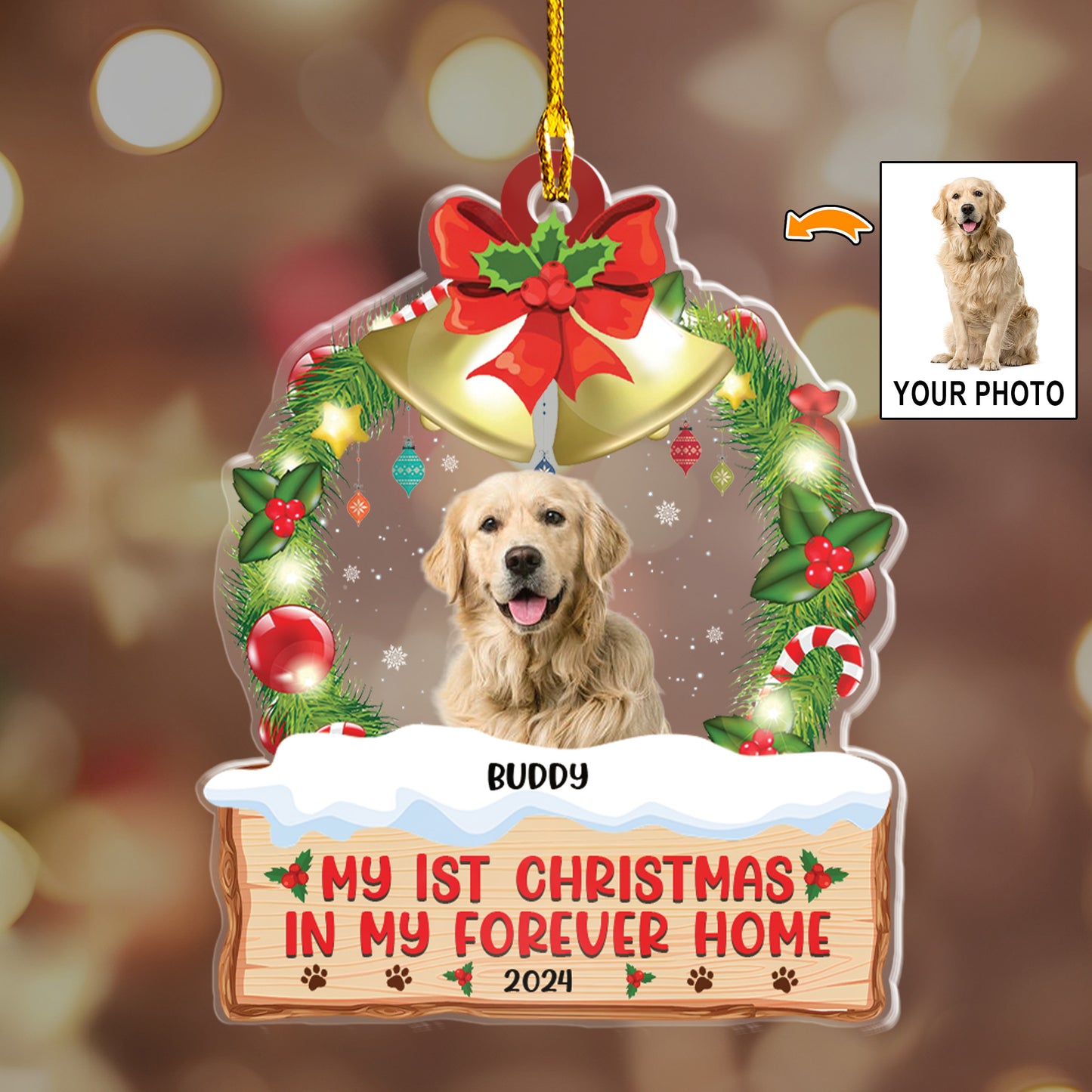 Petthouse | Custom Photo My 1st Christmas In My Forever Home Acrylic Ornament, Christmas Gift For Dog Lovers