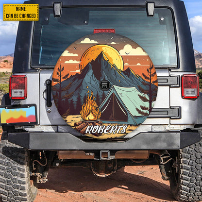 Petthouse | Customized Camping Tent With A Tree And Mountains Spare Tire Cover Happy Camping