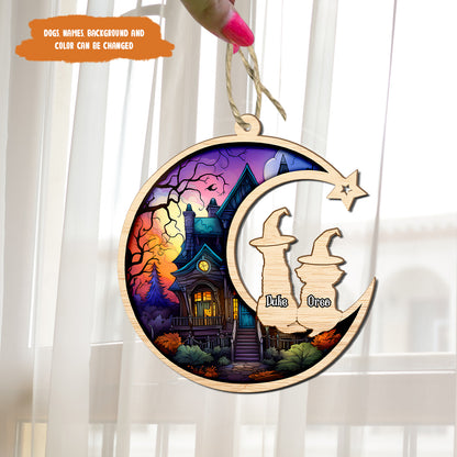 Petthouse | Custom Loss Of Dog Sympathy Gift, Custom Dog Halloween Memorial Suncatcher, Dog Memorial Gift