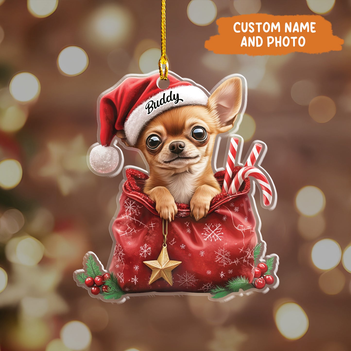 Petthouse | Custom Dog Christmas Ornament, Chihuahua Tree Ornament, Chihuahua Dog Xmas Decor