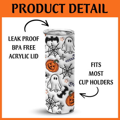 Petthouse | Cute Spooky Inflated 3D Skinny Tumbler, Spooky Ghosts And Pumpkins Cup Halloween Tumbler