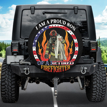 Petthouse | Usa Patriotic Retired Firefighter's Son Spare Tire Cover American Firemen Hero Spare Wheel Cover Son Gift