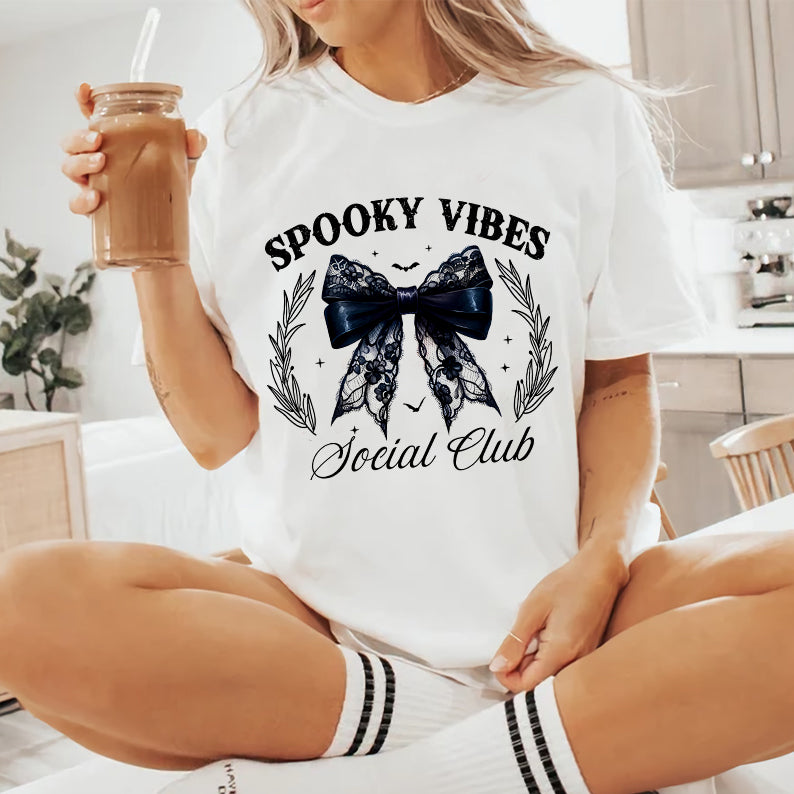 Petthouse | Spooky Vibes Social Club Shirt, Halloween Shirt, Halloween Coquette Bow Shirt