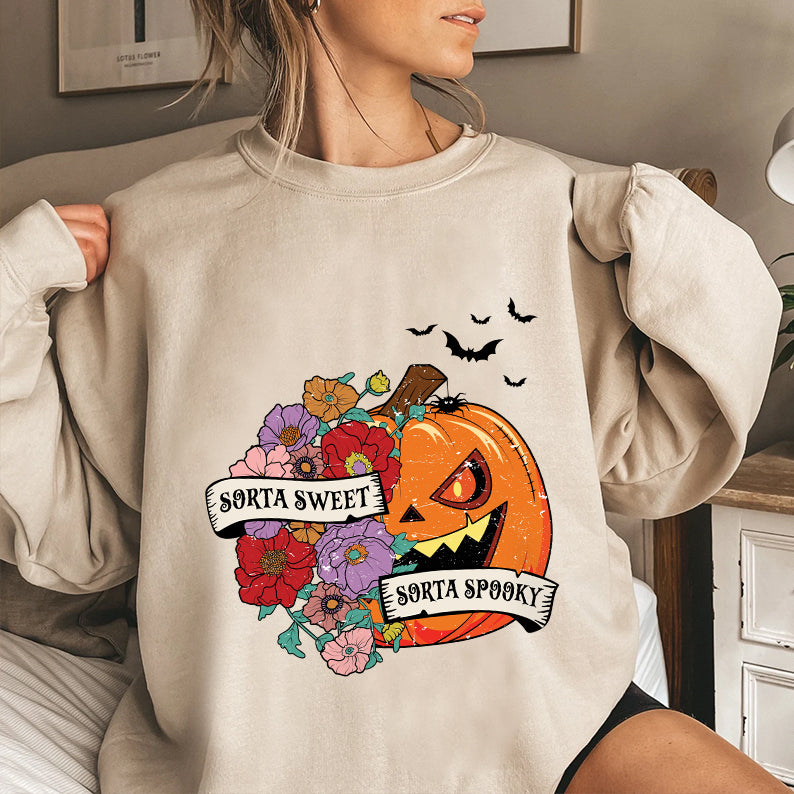 Petthhouse | Sorta Sweet Sorta Spooky Halloween Shirt, Halloween Wildflower Floral Pumpkin Shirt