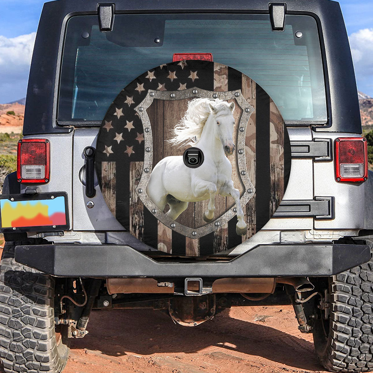 Petthouse | Horse Running Wheel Tire Covers Usa Flag Camo Tire Storage Bag Horse Lover Gifts Spare Tire Cover