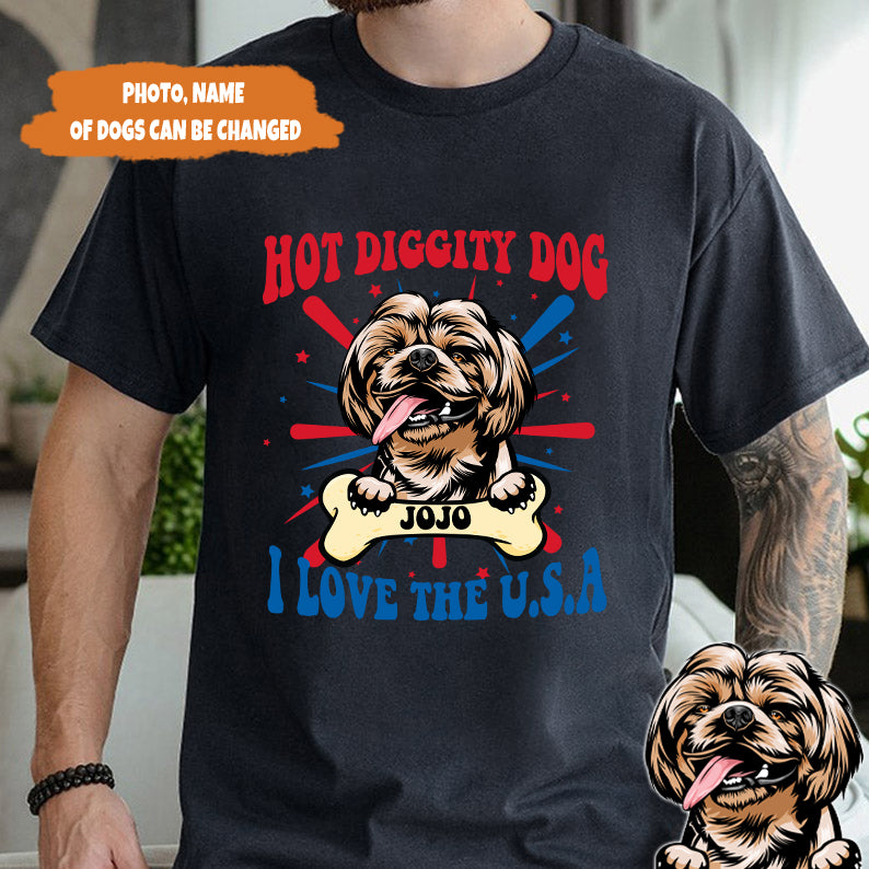 Petthouse | Custom Dog Hot Diggity Dog I Love The Usa Shirt, Independence Day Shirt, Gift For Dog Lovers