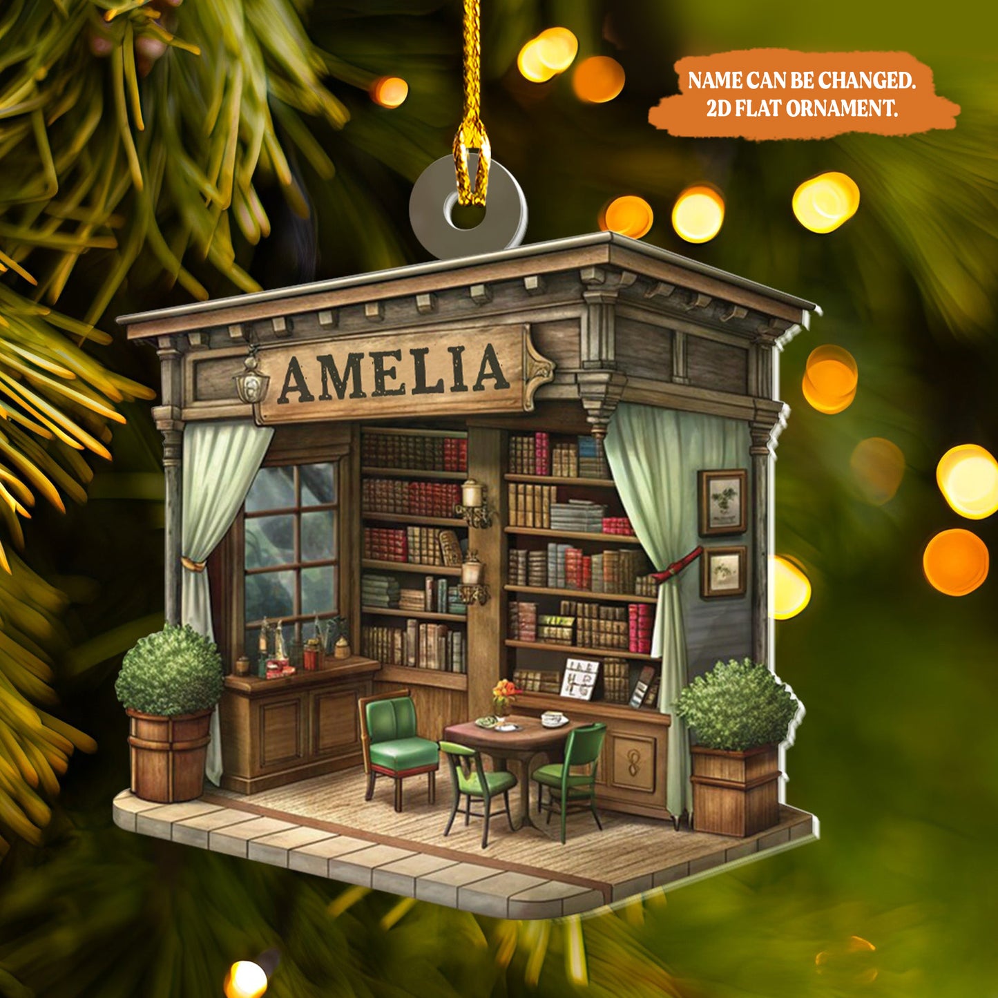 Petthouse | Personalized Book Store 2d Flat Christmas Ornament, Bookshelf Ornament, Gift For Book Lovers