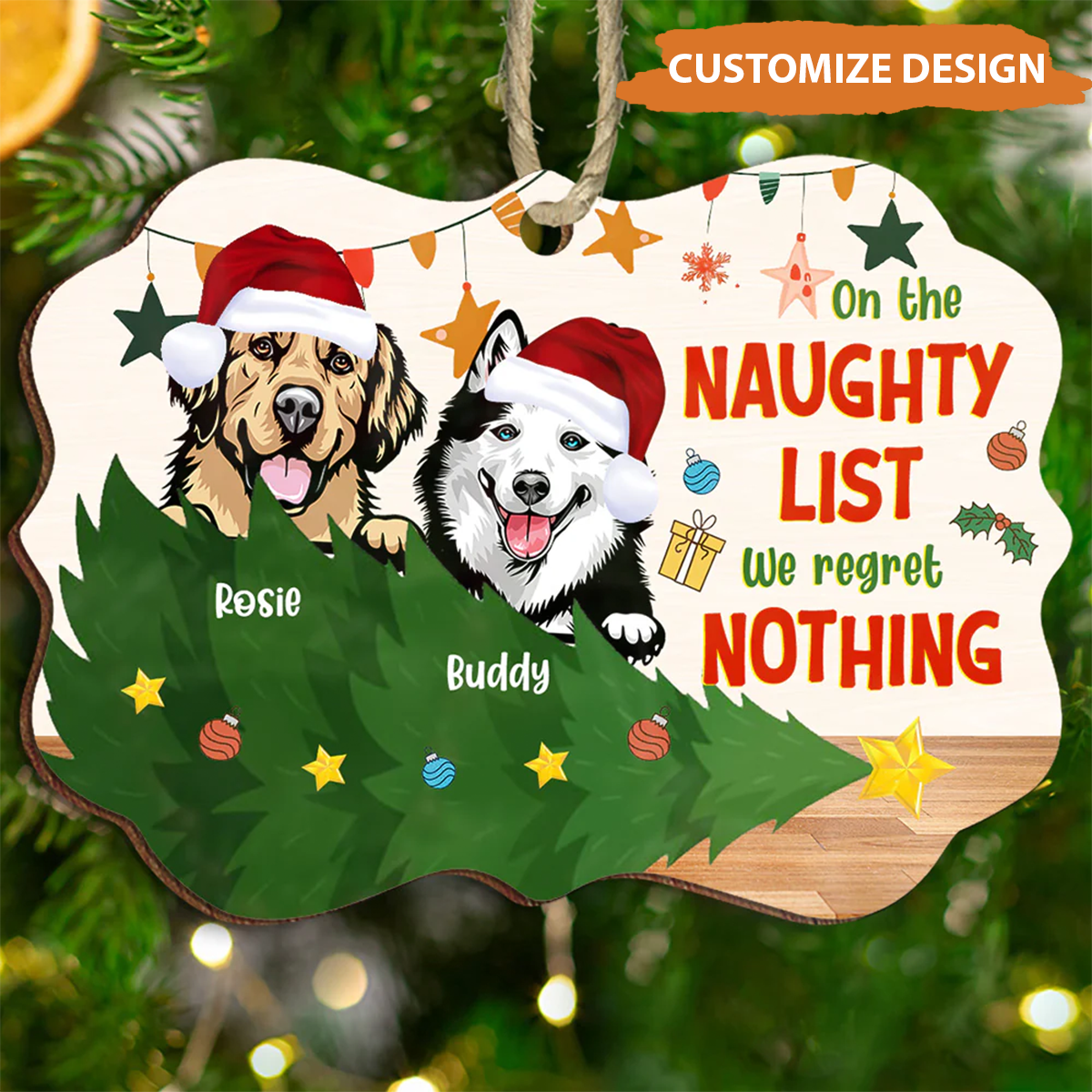 Petthouse | We Are On The Naughty List Dog Personalized Wooden Ornament, Christmas Gift For Dog Lovers Dog Owners