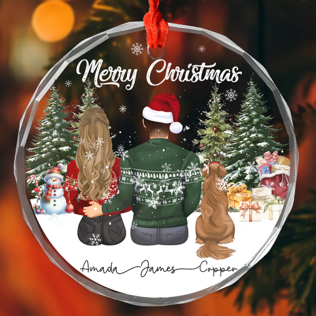 Petthouse | Personalized Couple And Pet Christmas Ornament, Couple With Dog Xmas, 2025 Christmas Couple