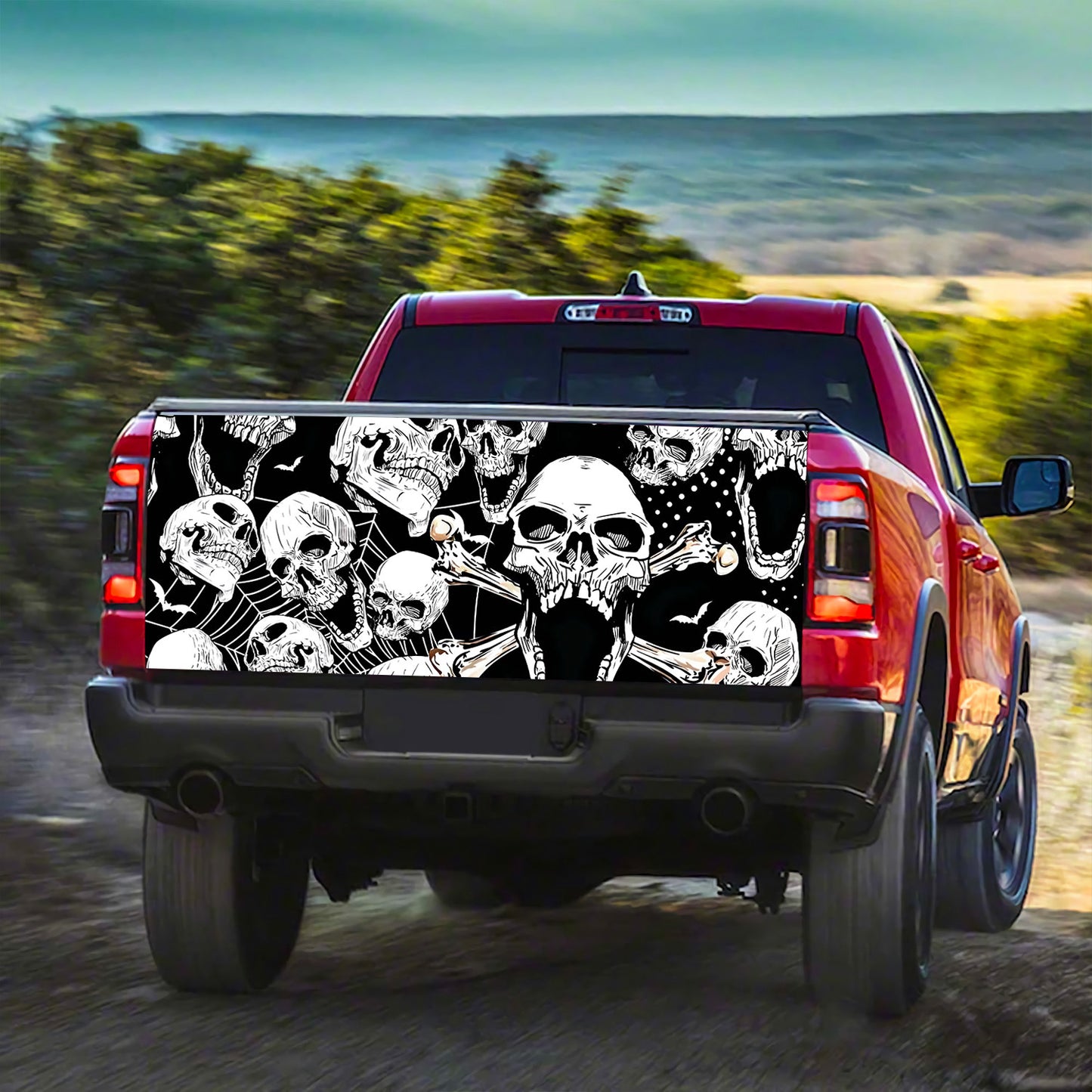 Petthouse | Skull Net Pattern Halloween Tailgate Wrap, Skeleton Skulllovers Truck Decor