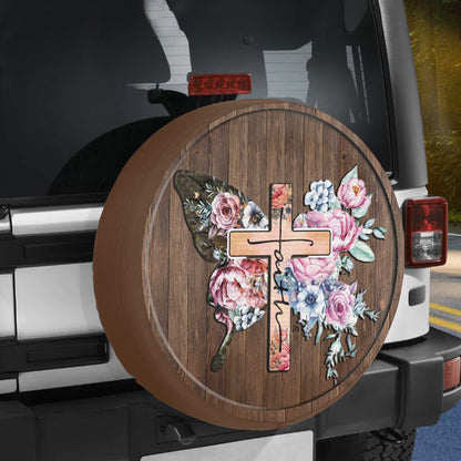 Petthouse | Jesus Believer Spare Tire Cover Faith Tire Protector Butterfly Flower Car Accessory New Car Gift