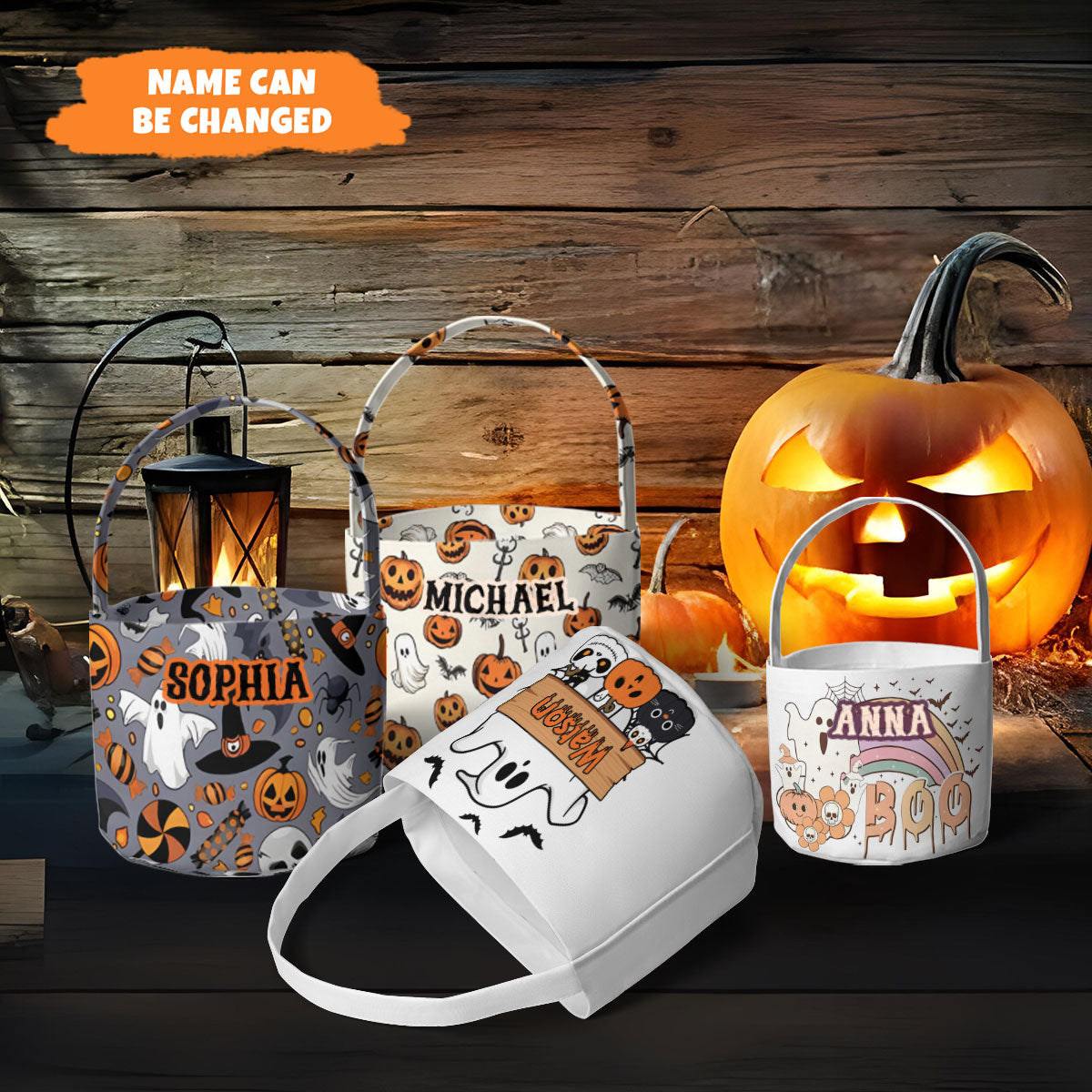 Petthouse | Custom Halloween Basket With Kid Name, Spooky Candy Bucket, Candy Bag For Kids