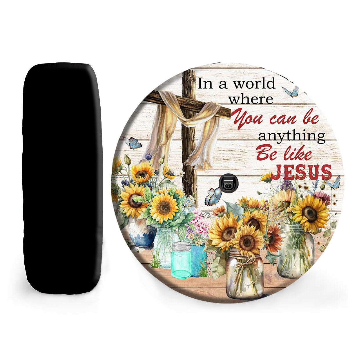 Petthouse | Jesus Cross Sunflower Farmhouse Custom Tire Cover Jesus Christian Religious Spare Tire Cover