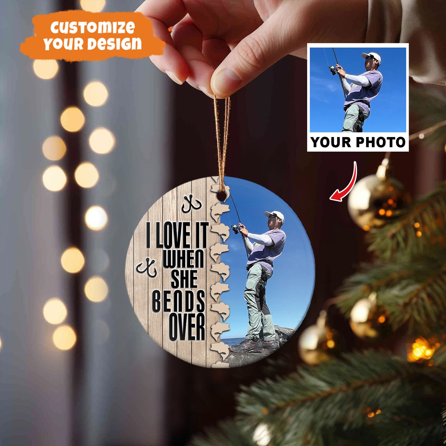 Petthouse | Custom Photo Fishing Ornament, Proud Fisherman, I Love It When She Bends Over, Xmas Gift