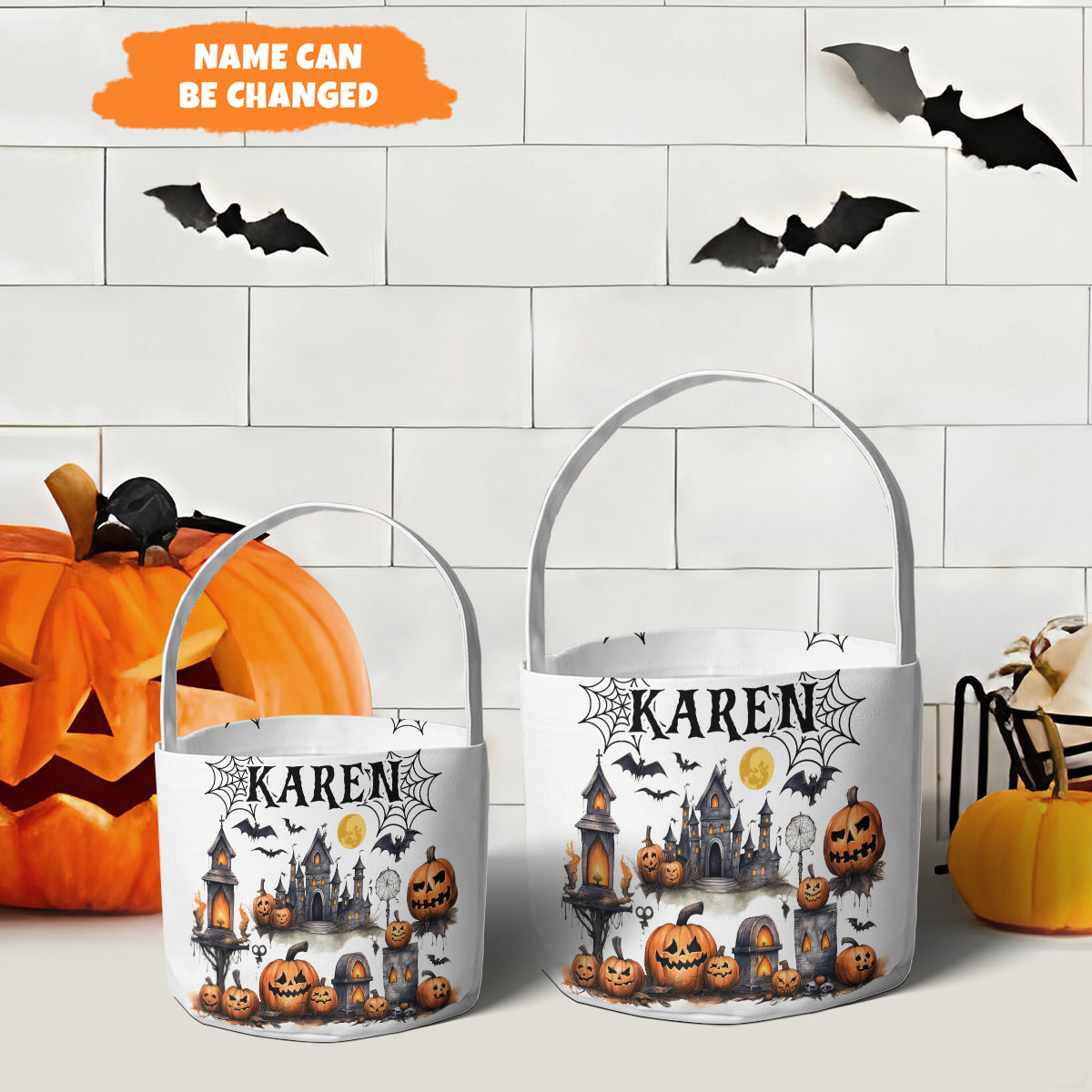 Petthouse | Custom Kids Name Halloween Basket, Spooky Candy Bucket, Halloween Bucket With Names