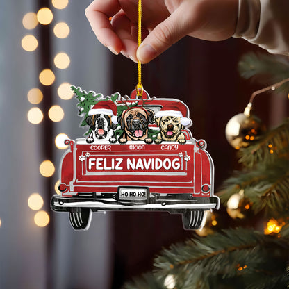 Petthouse | Personalized Feliz Navidog Christmas Acrylic Ornament, Dog Lovers Christmas Gift, Dog Xmas