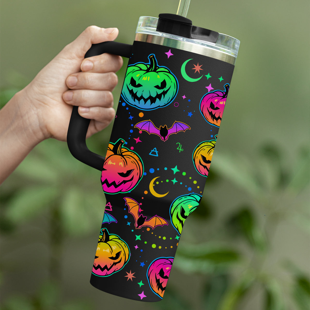 Petthouse | Halloween Bat And Pumpkin 40oz Tumbler, Halloween Spooky Tumbler Wrap, Mystic Halloween