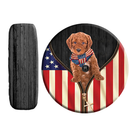 Petthouse | Red Poodle Customized Photo Spare Tire Cover Dog Patriotic Tire Protector Covers Canvas Tire