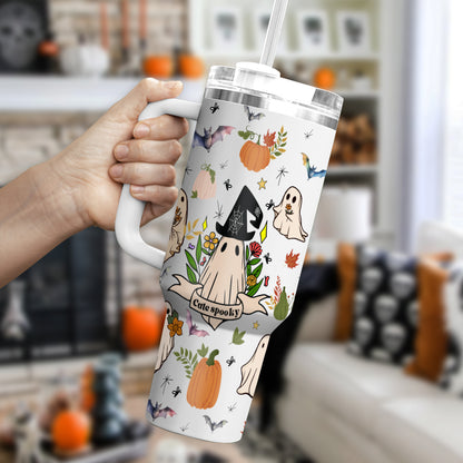 Petthouse | Ghost Plant Lady 40oz Tumbler With Handle, Ghost Plant, Halloween Ghost Plant Coffee