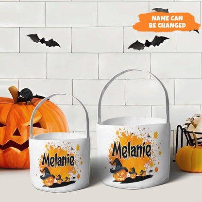 Petthouse | Personalized Halloween Candy Basket, Pumpkin Witch Trick Or Treat Bucket, Gift For Kids