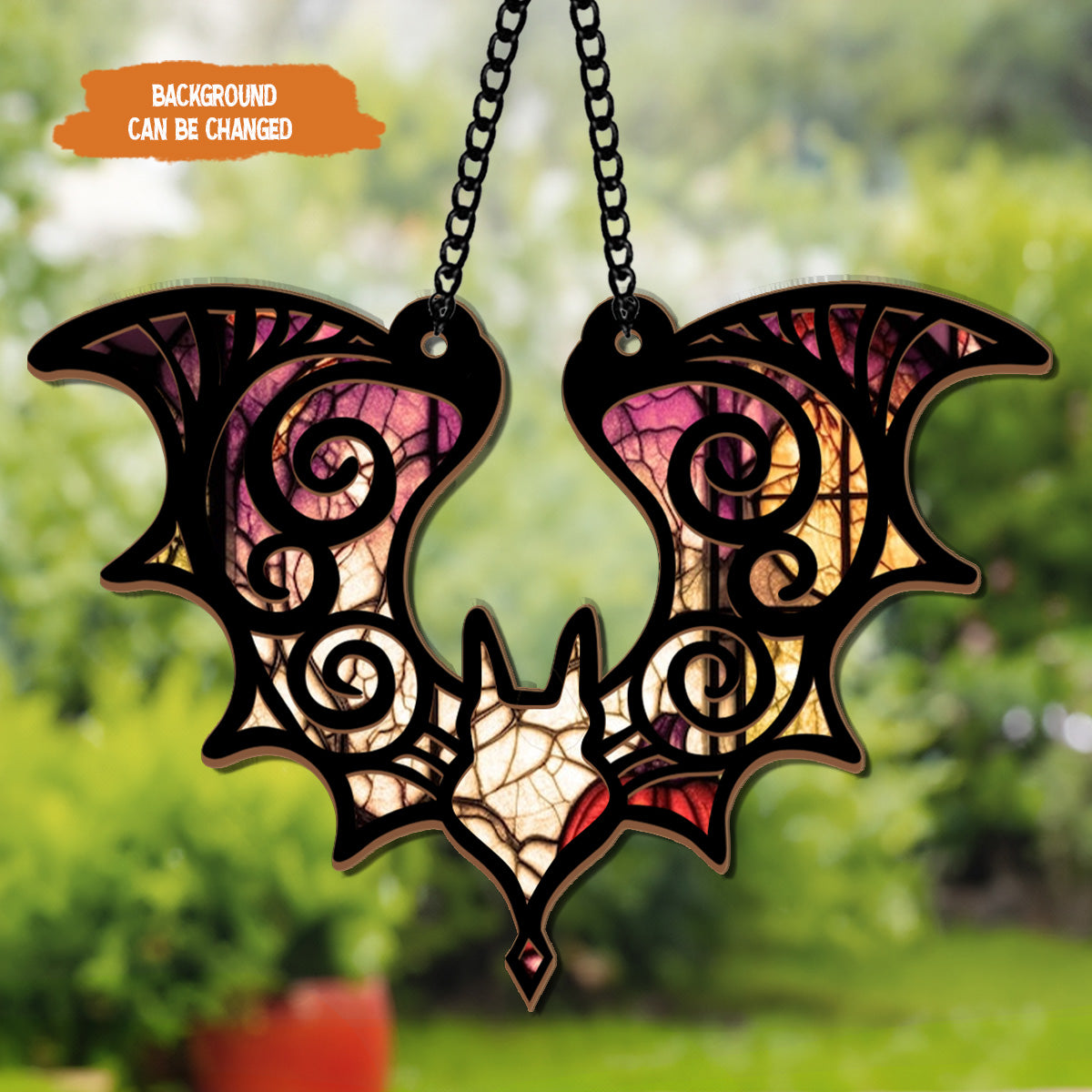 Petthouse | Hanging Bat Suncatcher Ornament, Bat Gothic Halloween Window Hanging, Halloween Bat