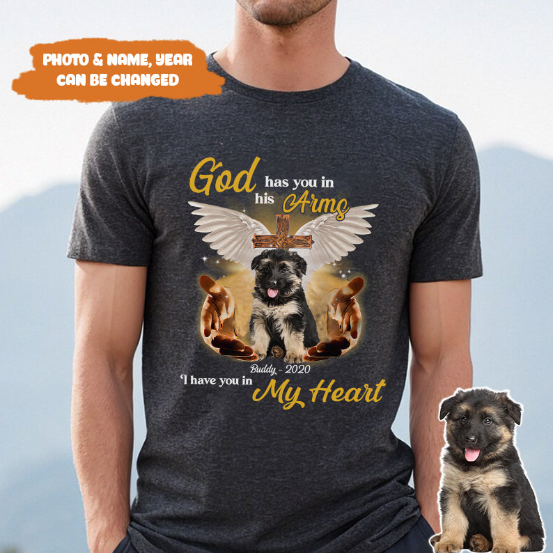 Petthouse | Custom Dog Jesus God Has You In His Arms I Have You In My Heart Shirt, Memorial Gift