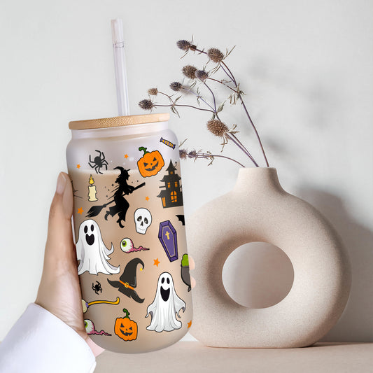 Petthouse | Halloween Coffee Glass Can, Cottagecore Spooky Season Iced Coffee Glass, Ghost Halloween