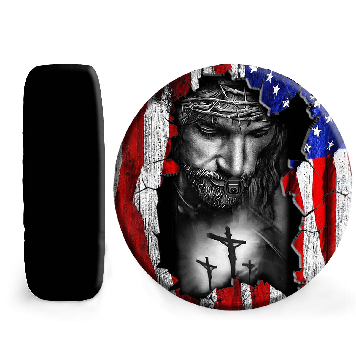 Petthouse | Jesus Grunge Usa Flag Farmhouse Durable Tire Protector Christian Faith Gift Spare Tire Cover