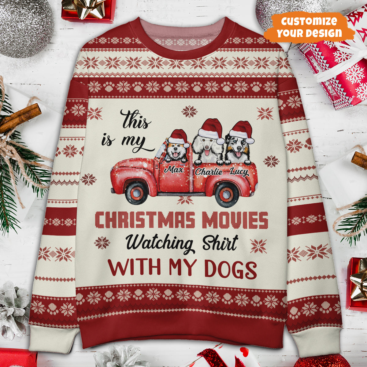 Petthouse | Personalized Christmas Dog SweatShirt, This Is My Christmas Movies Watching, Xmas Ugly Sweater