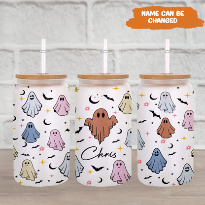 Petthouse | Personalized Halloween Ghost Glass Can, Cute Ghost Glass, Ice Coffee Cup, Spooky Season