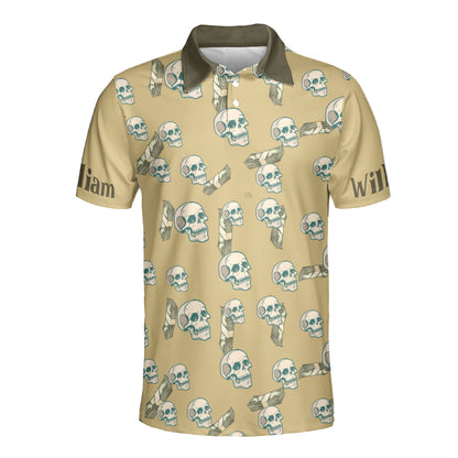 Petthouse | Personalized Human Skull Men Polo Shirts Seamless Pattern Background Polo Shirt Halloween Day