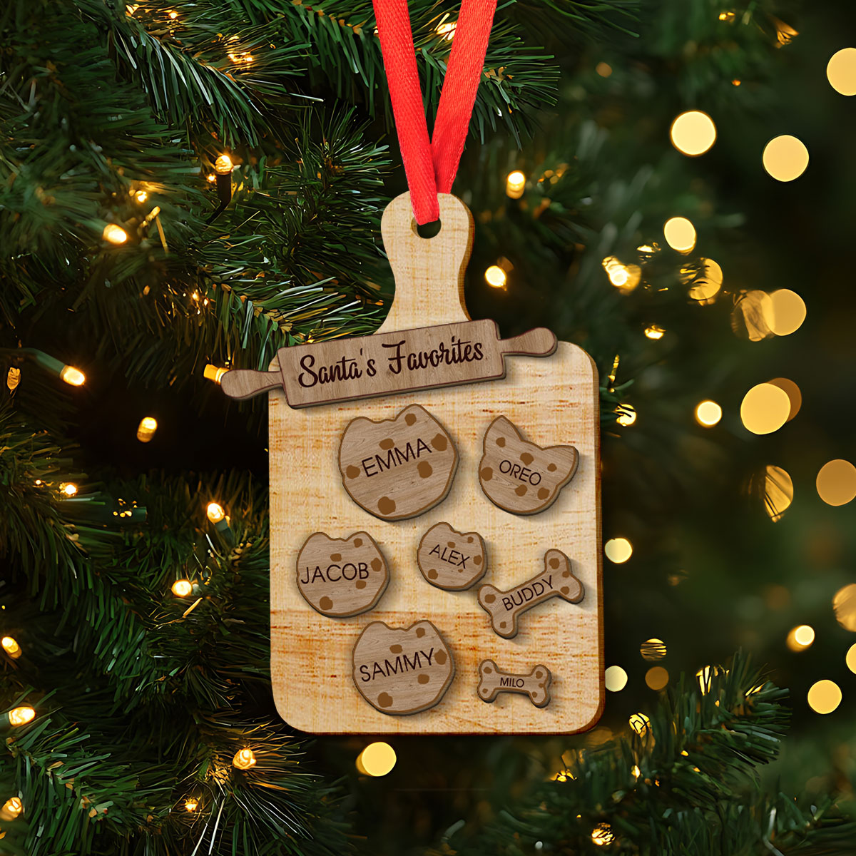 Petthouse | Custom Family Cookie Wooden Ornament, Family Name Ornament, Christmas Kid Cookies Ornament