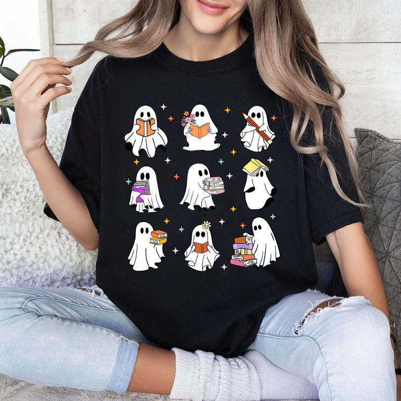 Petthouse | Cute Acotar Ghost Shirt, Ghost Reading A Book Tshirt, Back To School Shirt, Gift For Her