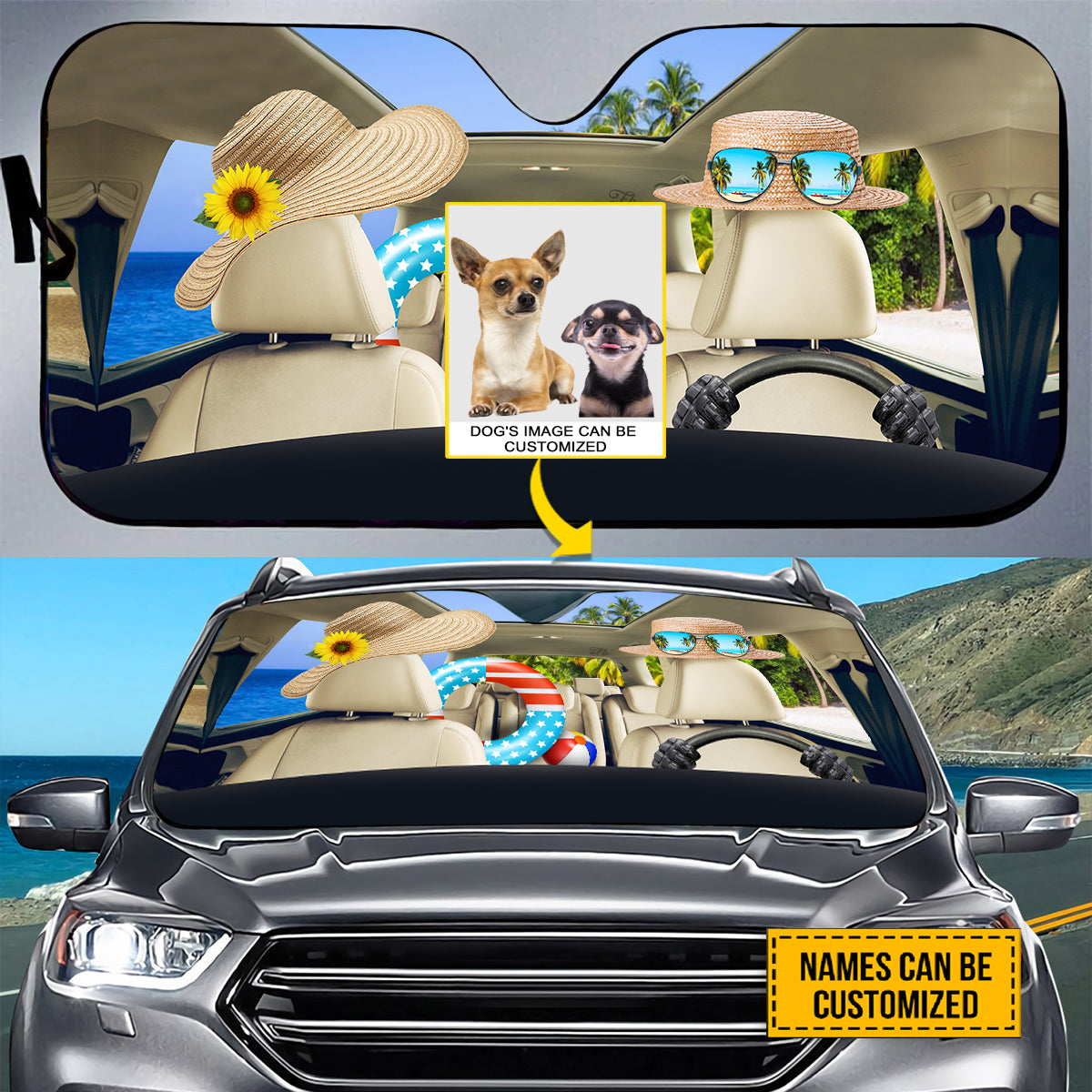 Petthouse | Chihuahua Summer Driving Car Sun Shade Windshield Dog Sunshade Customized Photo Sunshades For Car