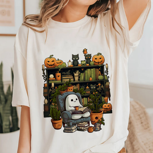 Petthouse | Ghost Reading Book Halloween Shirt, Librarian Ghost Halloween, Ghost Boo Reading Shirt