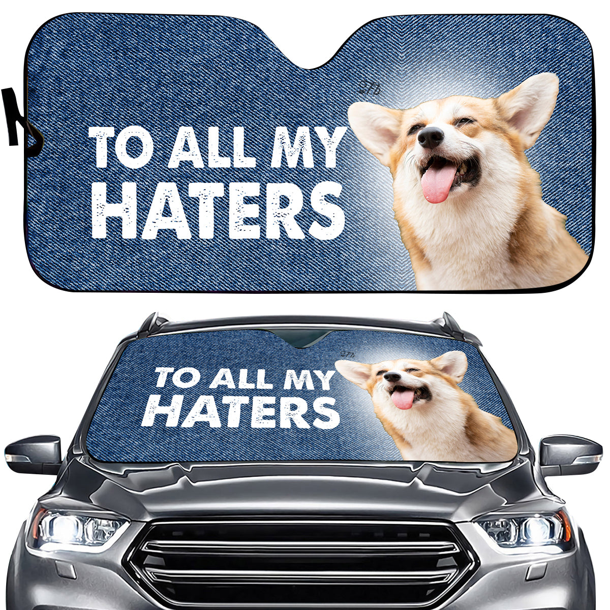 Petthouse | Dog Sun Shade For Car Window Corgi To All My Haters Car Sun Shade Windshield Windshield Cover