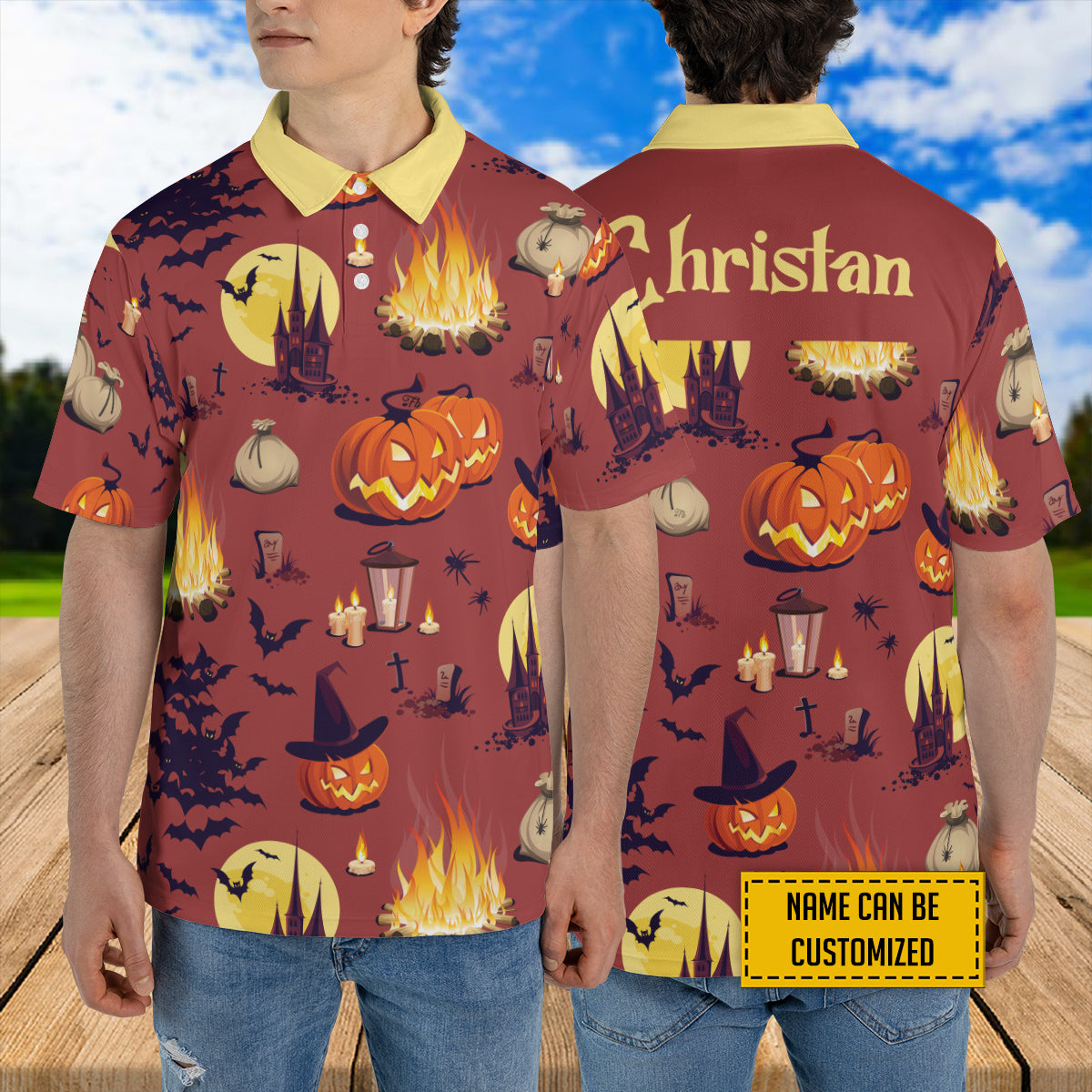 Petthouse | Personalized Pumpkins Castle Bats Polo Shirts Short Sleeve Halloween Hawaiian Shirt