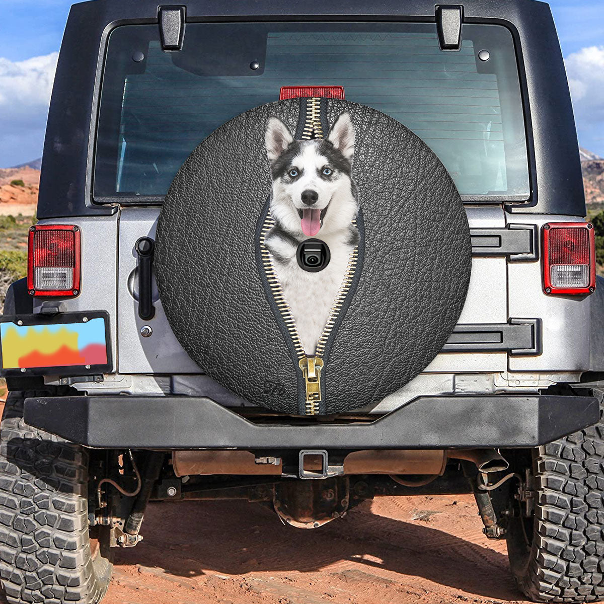 Petthouse | Siberian Husky Leather Zipper Spare Tire Cover Funny Dog Car Tire Cover Waterproof