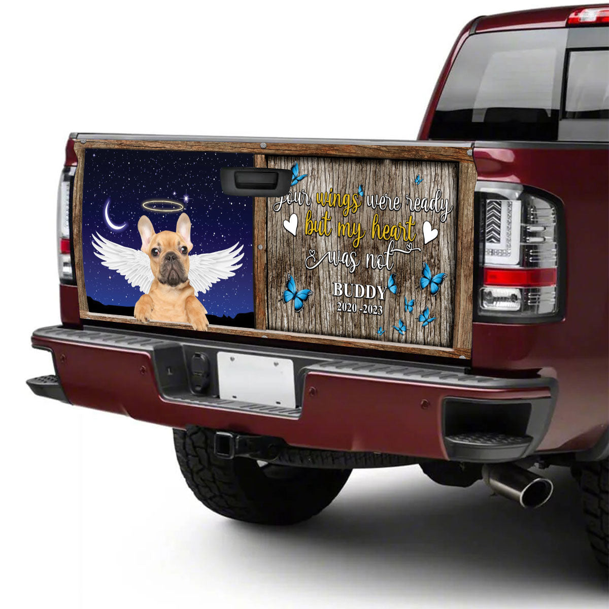 Petthouse | Customized French Bulldog Angel Tailgate Wraps For Trucks Dog In Heaven Tailgate