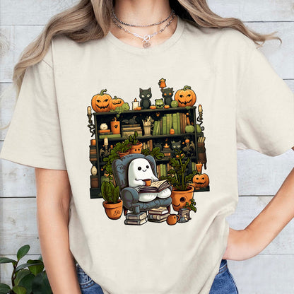 Petthouse | Ghost Reading Book Halloween Shirt, Librarian Ghost Halloween, Ghost Boo Reading Shirt