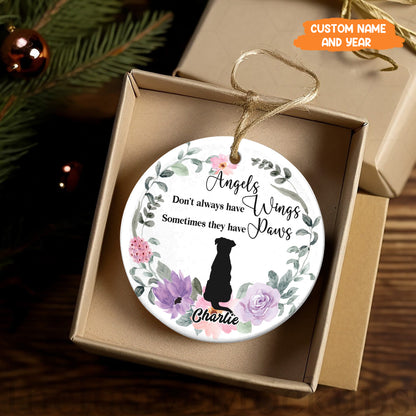 Petthouse | Personalize Dog Ornament, Angel Don't Always Have Wings Some Have Paws, Floral Wreath Dog