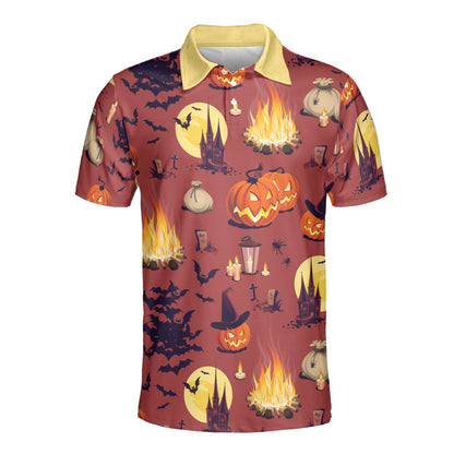 Petthouse | Personalized Pumpkins Castle Bats Polo Shirts Short Sleeve Halloween Hawaiian Shirt