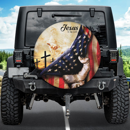 Petthouse | Jesus Blessings Grunge Usa Flag Spare Tire Cover Dad Godfather Gift Jesus Is My Lord