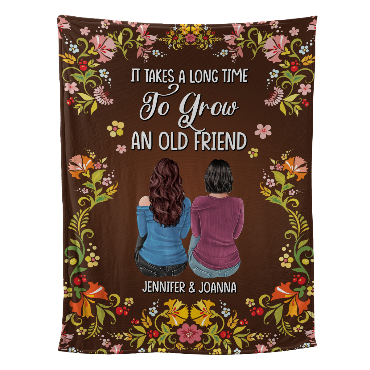 Petthouse | Personalized To Grow An Old Friend Cozy Blanket, Bestie Check Throw Blanket, Floral Pattern Travel