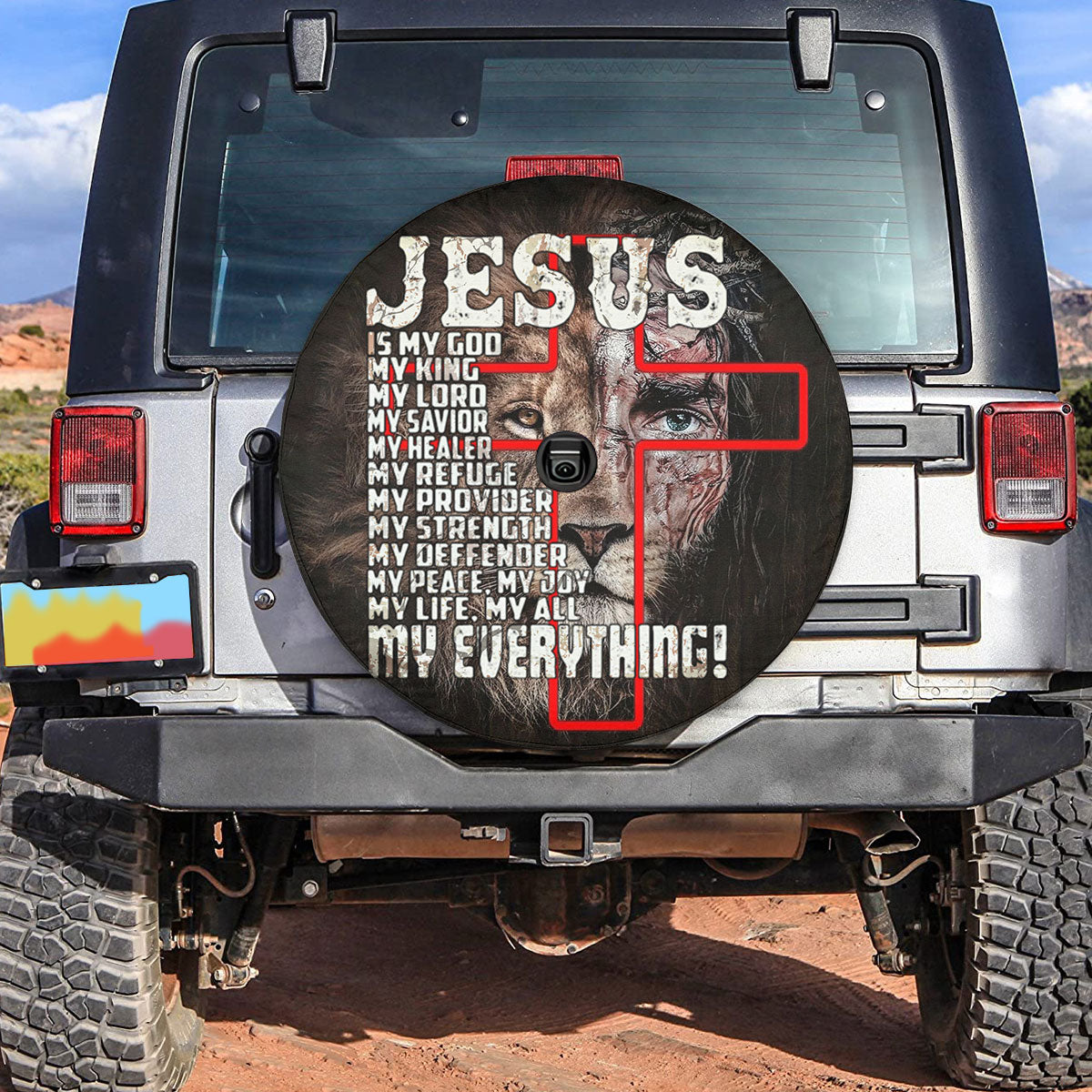 Petthouse | Lion Jesus Face Mixed Car Tire Cover Jesus Lover Jesus Is My God My Everything Spare Tire Cover