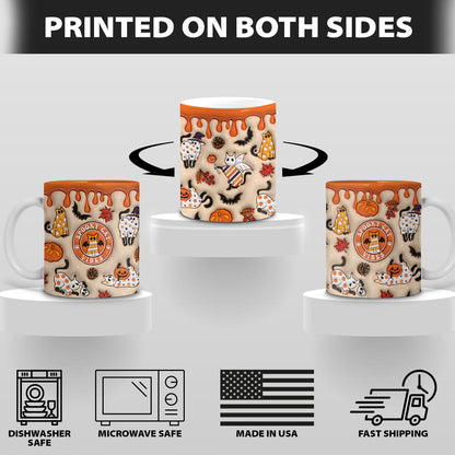 Petthouse | Spooky Cat Vibes Mug, Spooky Season 3d Inflated Effect Printed Mug, Cute Cat Ghost Mug