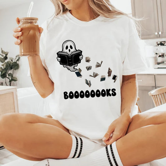 Petthouse | Ghost Book Halloween T Shirt, Cute Ghost Boooooks Shirt, Ghost Reading Books Shirt