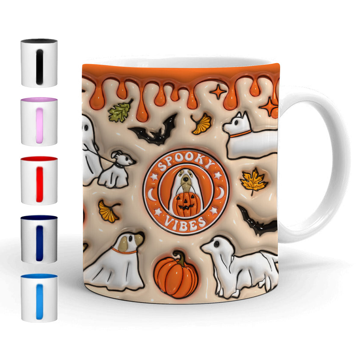 Petthouse | Spooky Vibes Dog Halloween Mug, Dog Ghost Boo Spooky 3d Inflated Mug, Dog Ghost Spooky Season